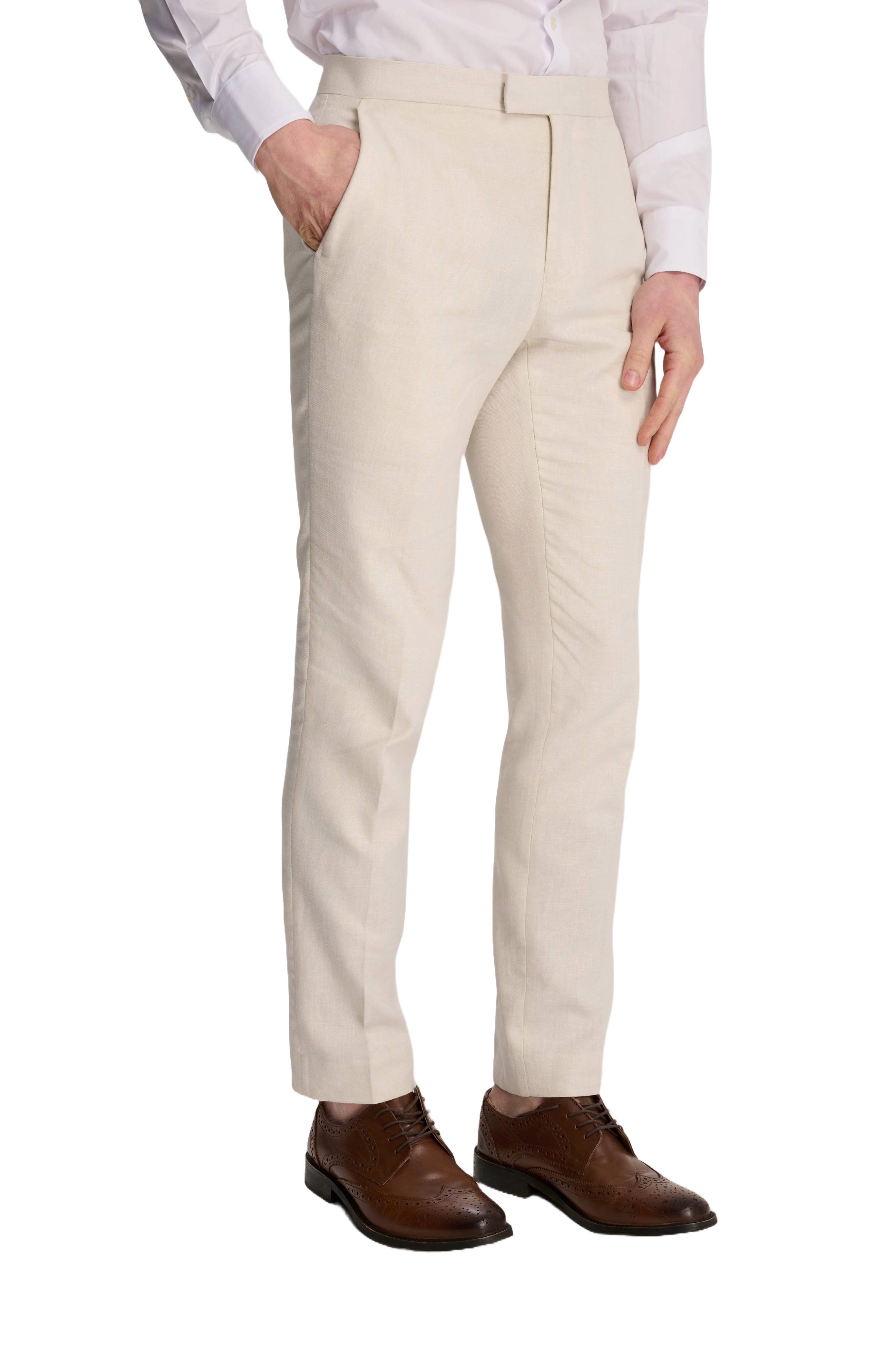 Giacomo Slim Fit Cotton Linen Suit Trousers in Stone RRP £75