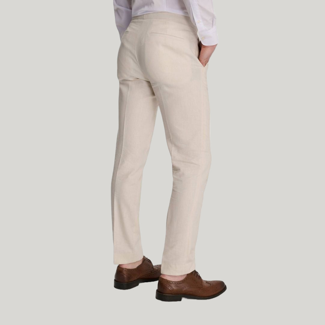 Giacomo Slim Fit Cotton Linen Suit Trousers in Stone RRP £75