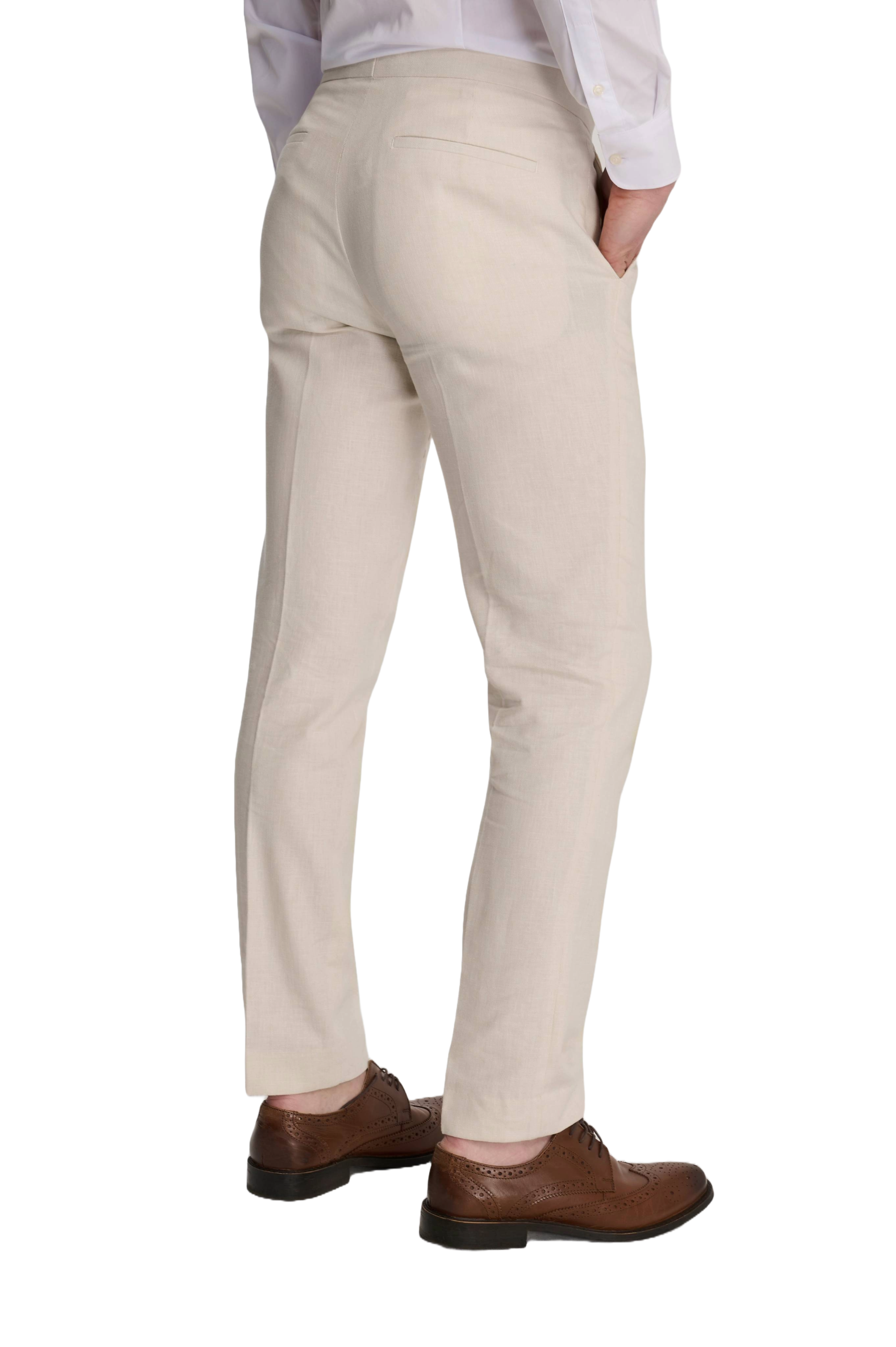 Giacomo Slim Fit Cotton Linen Suit Trousers in Stone RRP £75