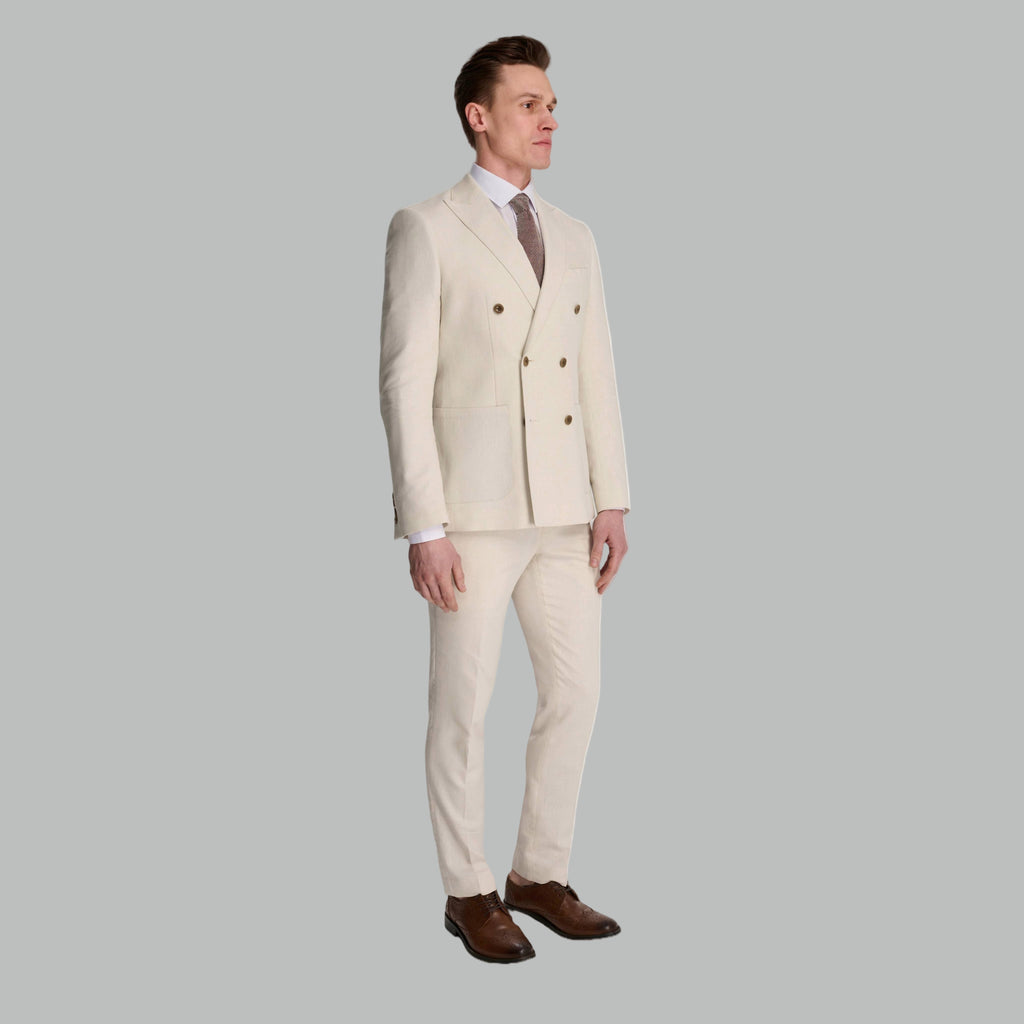 Giacomo Cotton Linen Double Breasted Suit Jacket in Stone RRP £139