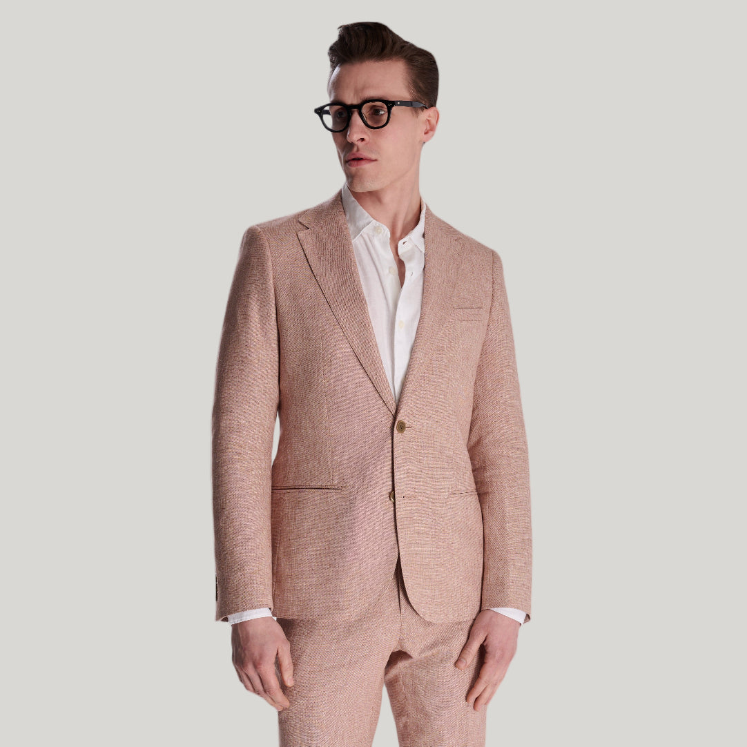 Giacomo Slim Fit Cotton Linen Suit Jacket in Rust RRP £139