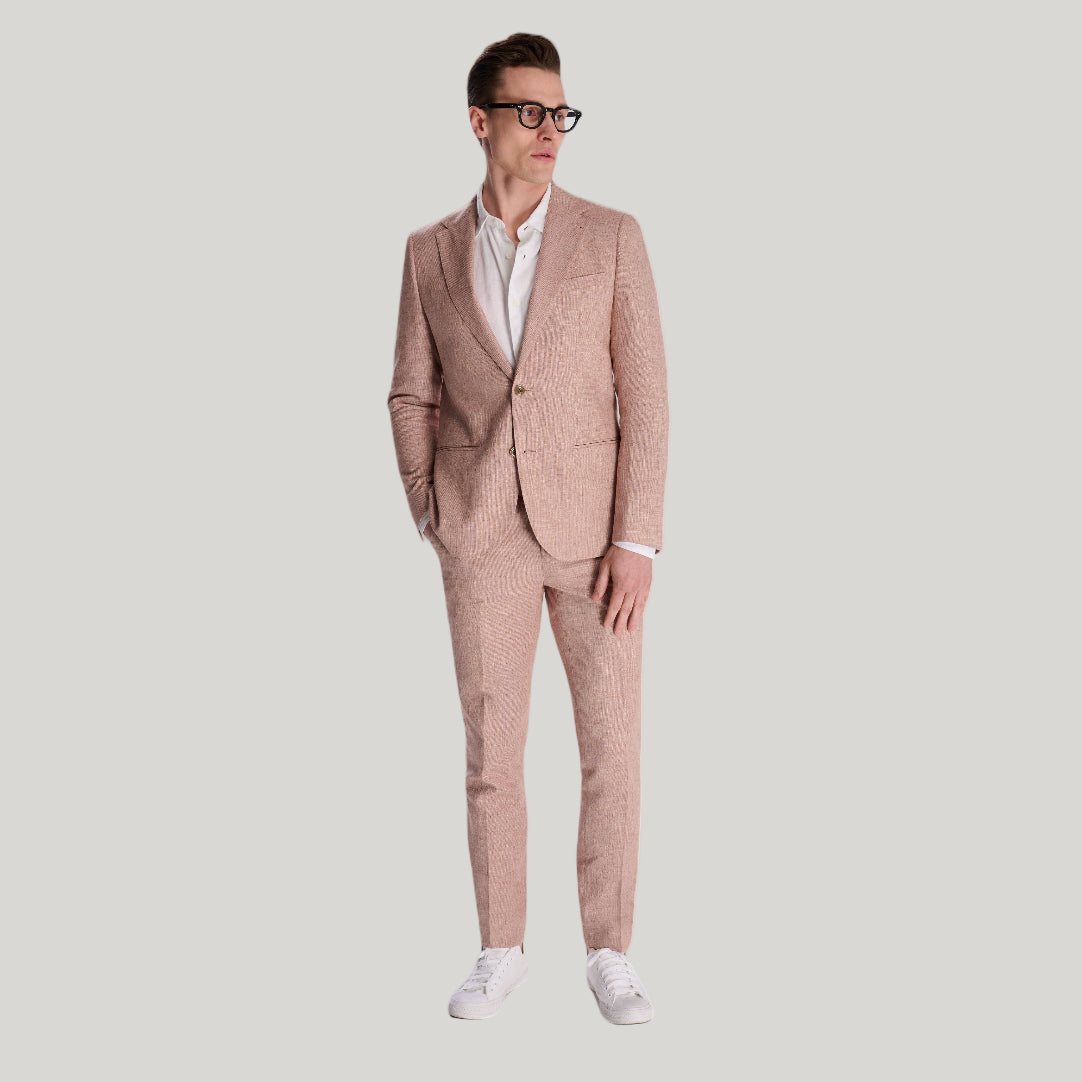 Giacomo Slim Fit Cotton Linen Suit Trousers in Rust RRP £75