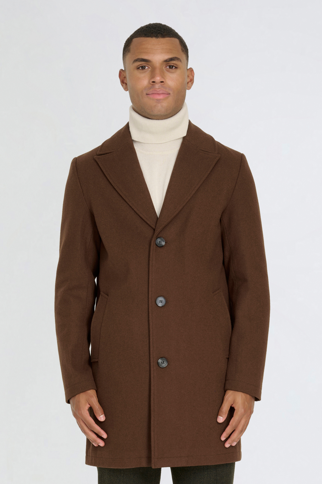 Josh Wool Melton Overcoat in Brown RRP £179