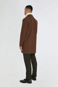 Josh Wool Melton Overcoat in Brown RRP £179