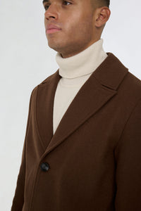 Josh Wool Melton Overcoat in Brown RRP £179