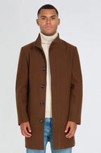 Load image into Gallery viewer, George Wool Melton Coat with Funnel Neck in Brown RRP £179
