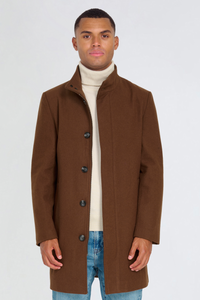 George Wool Melton Coat with Funnel Neck in Brown RRP £179