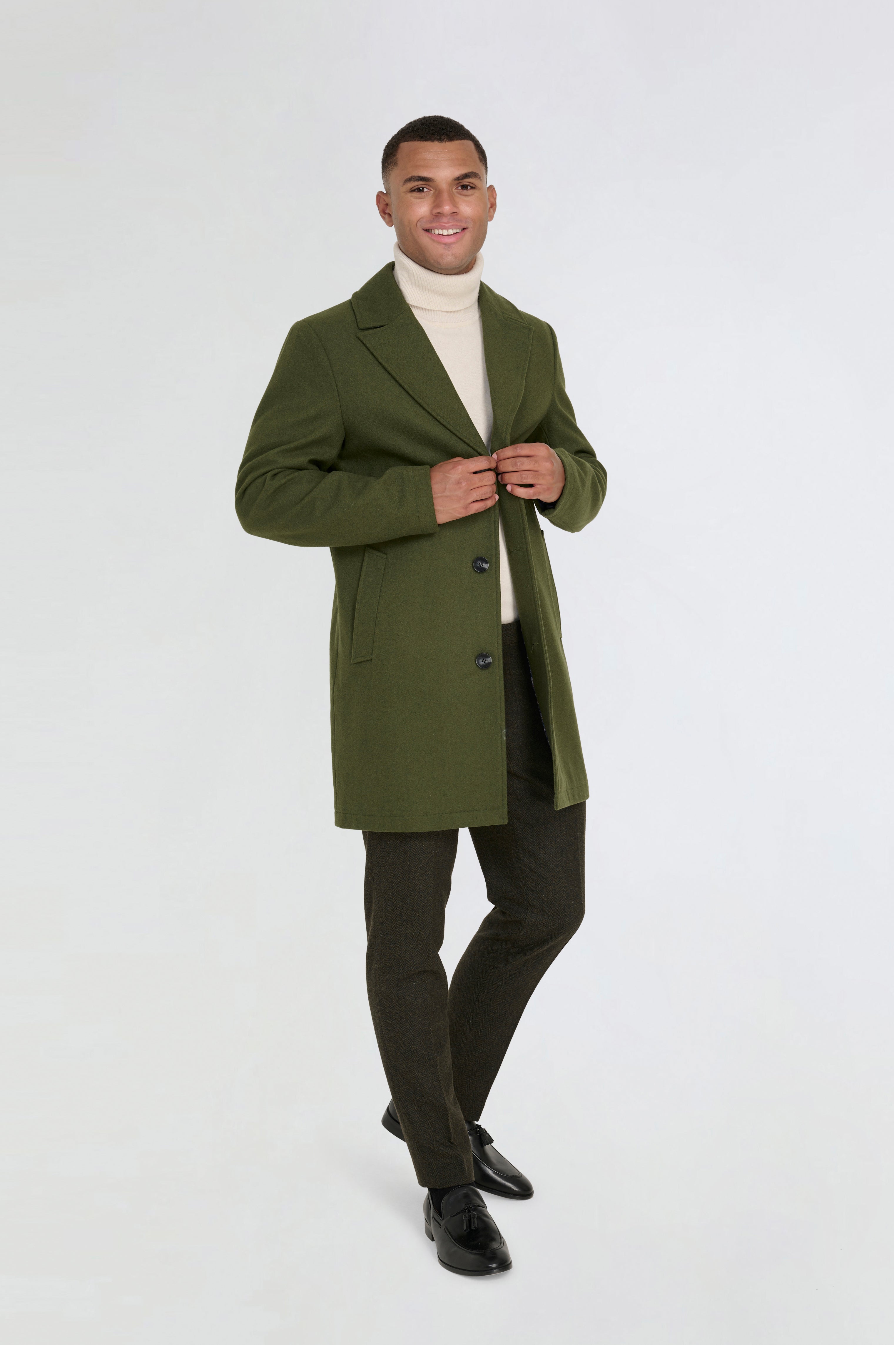 Josh Wool Melton Overcoat in Khaki RRP £179