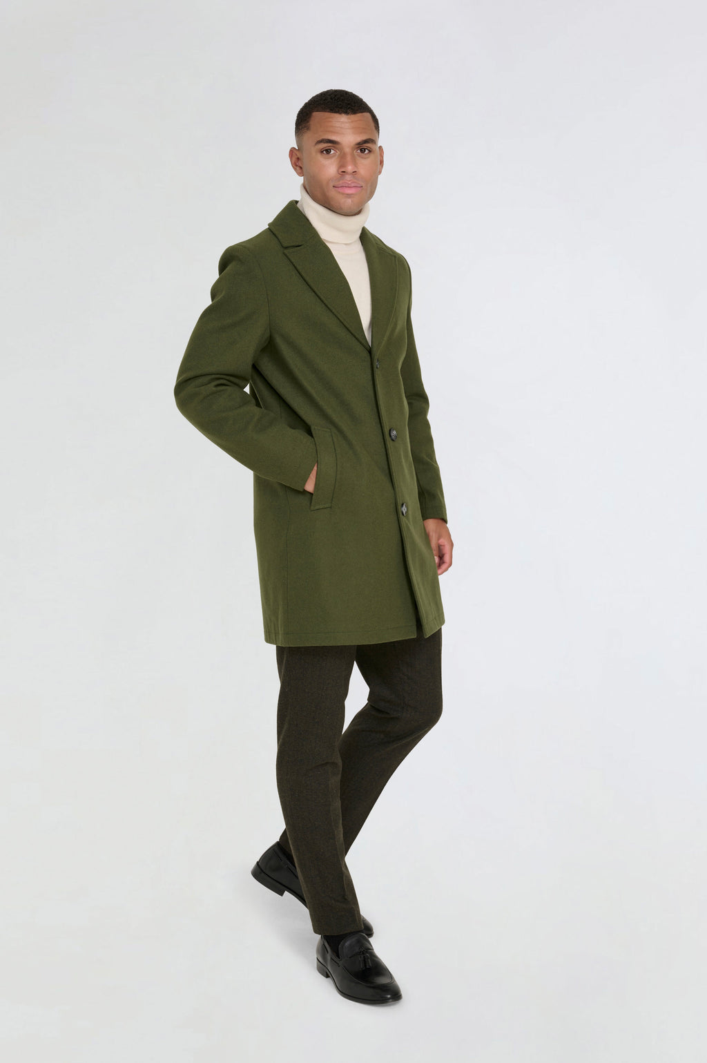 Josh Wool Melton Overcoat in Khaki RRP £179