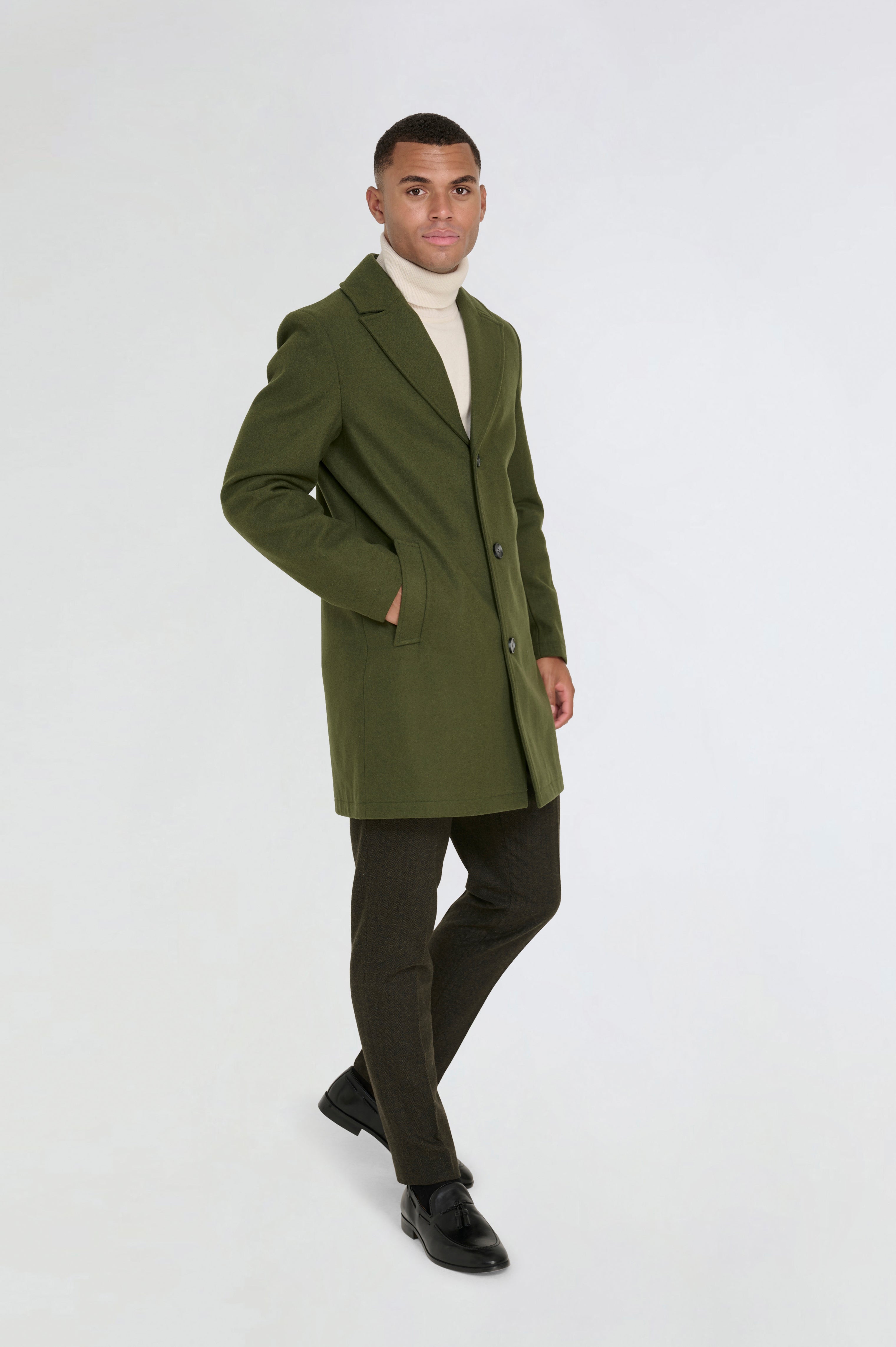 Josh Wool Melton Overcoat in Khaki RRP £179