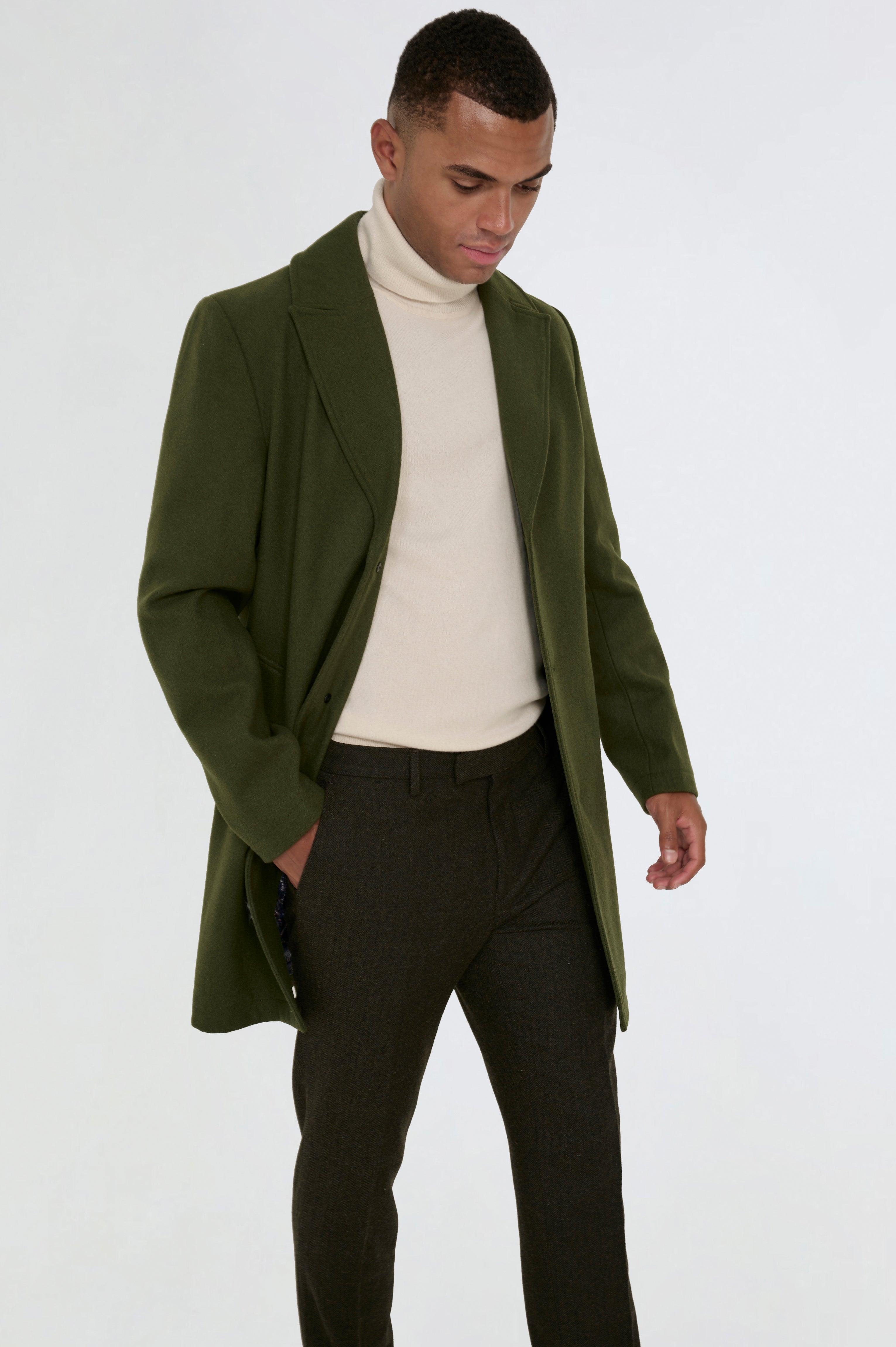Josh Wool Melton Overcoat in Khaki RRP £179