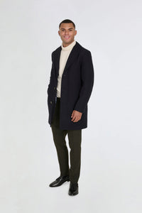 Josh Wool Melton Overcoat in Navy RRP £179