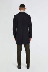 Josh Wool Melton Overcoat in Navy RRP £179