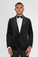 Load image into Gallery viewer, Leo Velvet Tuxedo Dinner Jacket with Shawl Lapel Detail in Black RRP £159
