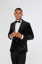 Load image into Gallery viewer, Leo Velvet Tuxedo Dinner Jacket with Shawl Lapel Detail in Black RRP £159
