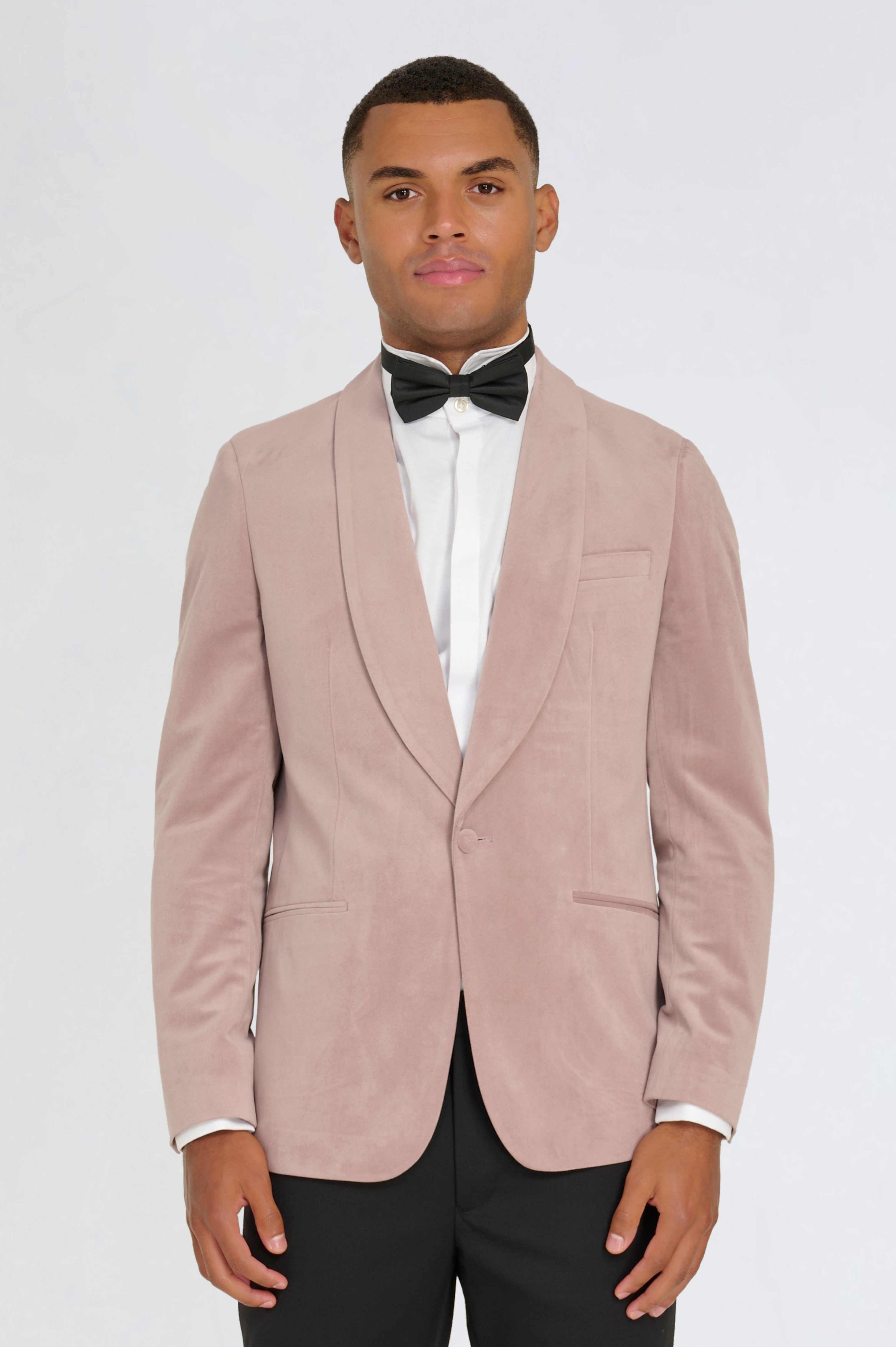 Leo Velvet Tuxedo Dinner Jacket with Shawl Lapel Detail in Blush RRP £159