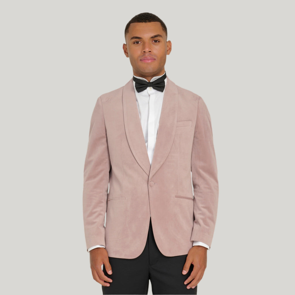 Leo Velvet Tuxedo Dinner Jacket with Shawl Lapel Detail in Blush RRP £159
