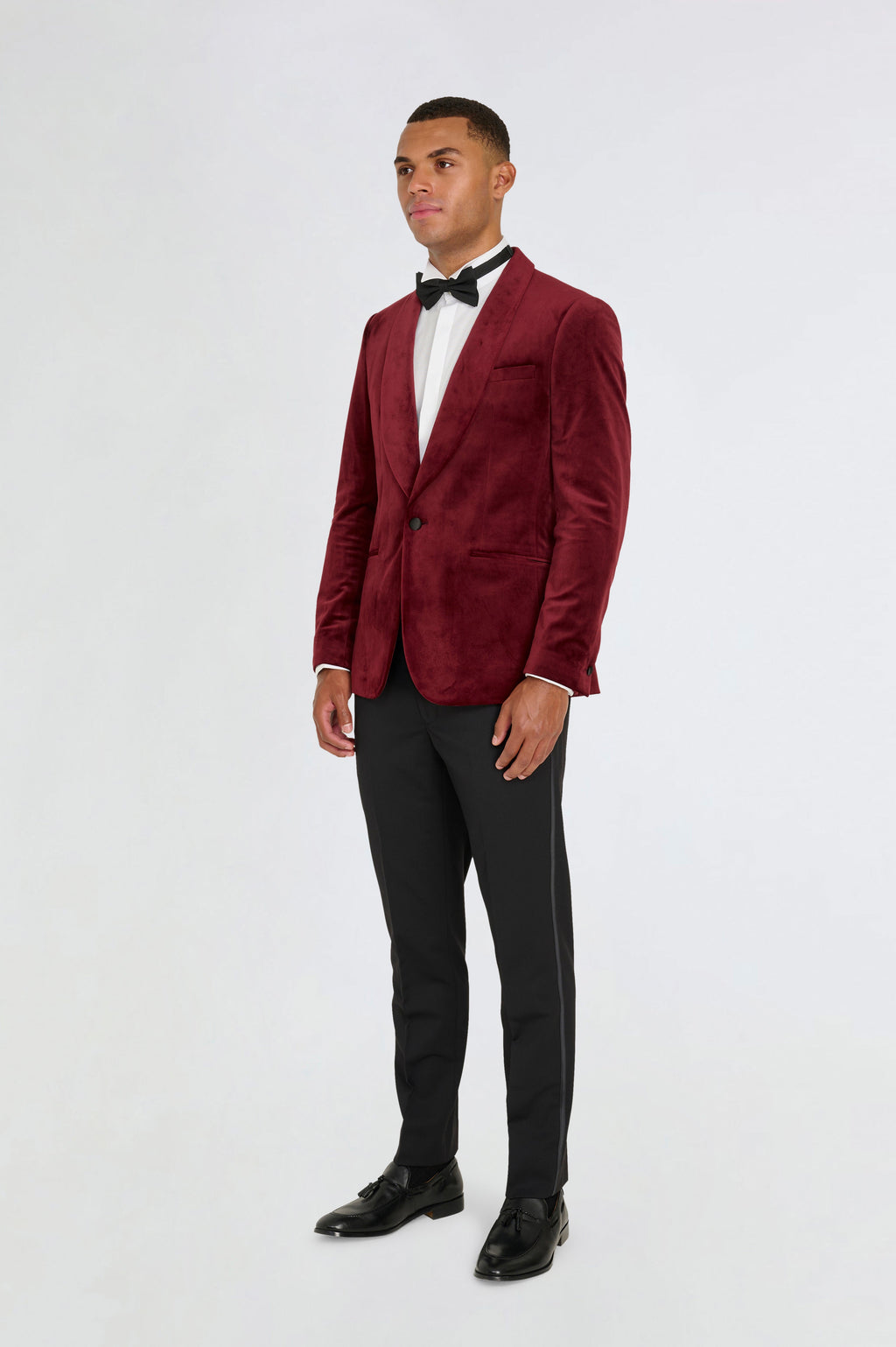 Leo Velvet Tuxedo Dinner Jacket with Shawl Lapel Detail in Burgundy  RRP £159