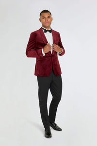 Leo Velvet Tuxedo Dinner Jacket with Shawl Lapel Detail in Burgundy  RRP £159