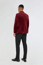 Load image into Gallery viewer, Leo Velvet Tuxedo Dinner Jacket with Shawl Lapel Detail in Burgundy  RRP £159
