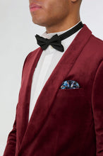 Load image into Gallery viewer, Leo Velvet Tuxedo Dinner Jacket with Shawl Lapel Detail in Burgundy  RRP £159
