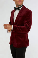 Load image into Gallery viewer, Leo Velvet Tuxedo Dinner Jacket with Shawl Lapel Detail in Burgundy  RRP £159
