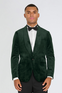 Leo Velvet Tuxedo Dinner Jacket with Shawl Lapel Detail in Emerald Green RRP £159