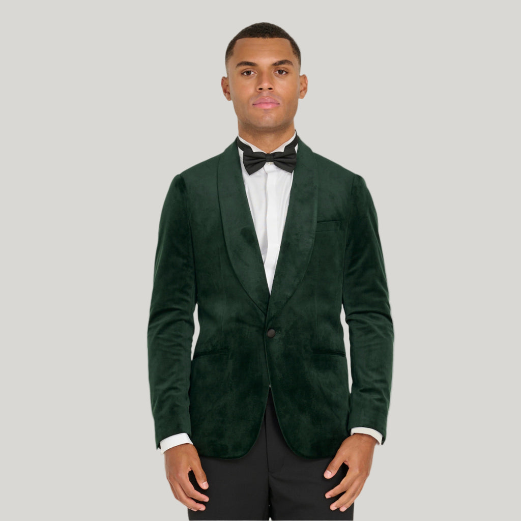 Leo Velvet Tuxedo Dinner Jacket with Shawl Lapel Detail in Emerald Green RRP £159