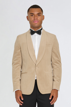 Load image into Gallery viewer, Leo Velvet Tuxedo Dinner Jacket with Shawl Lapel Detail in Taupe RRP £159
