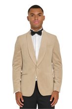 Load image into Gallery viewer, Leo Velvet Tuxedo Dinner Jacket with Shawl Lapel Detail in Taupe RRP £159
