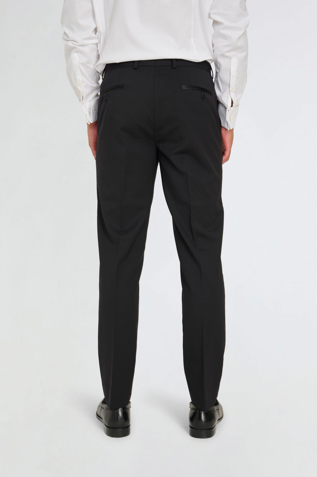 Leo Tuxedo Dinner Trousers with Satin Stripe Detail in Black RRP £89