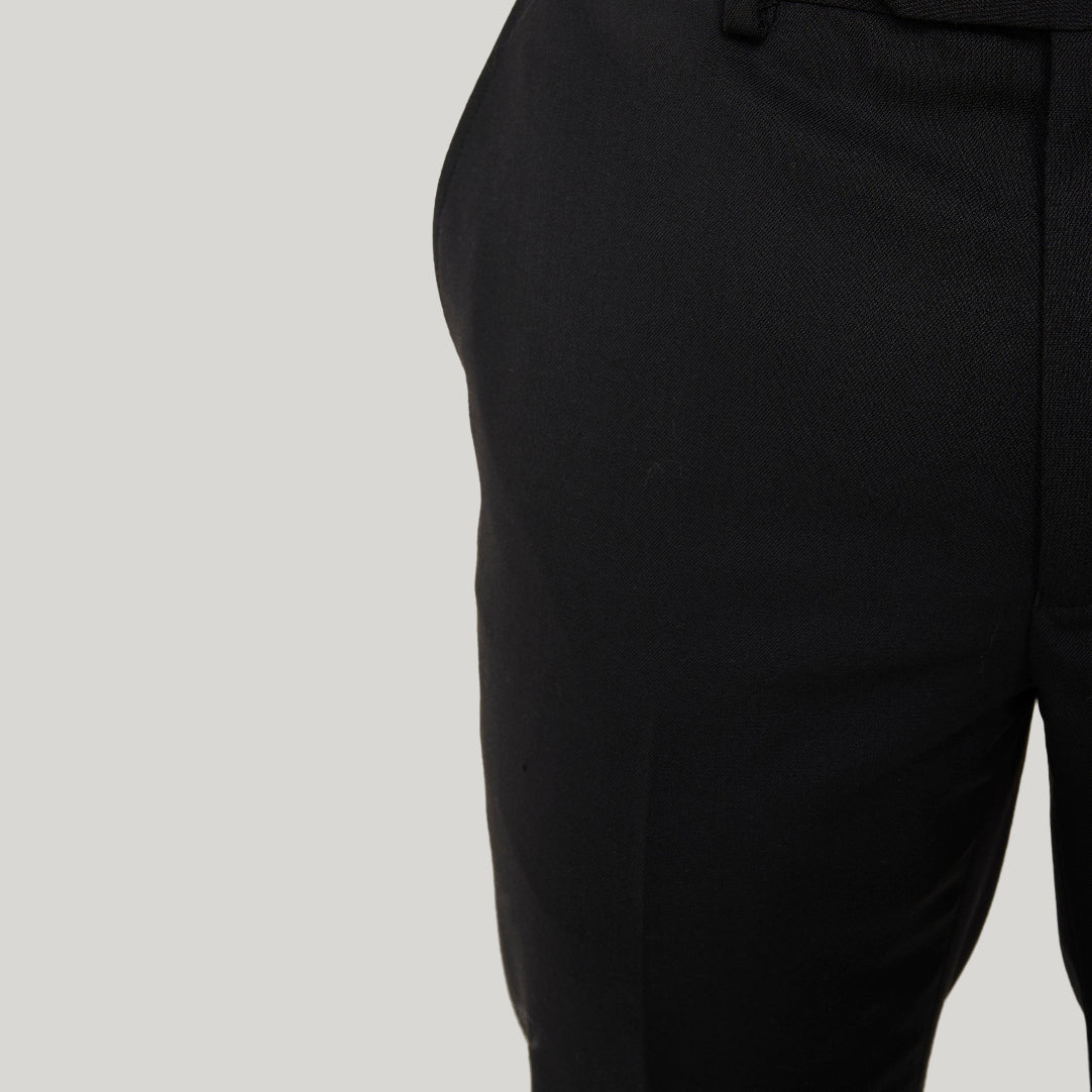 Leo Tuxedo Dinner Trousers with Satin Stripe Detail in Black RRP £89