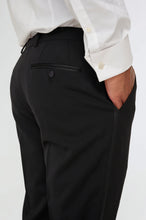 Load image into Gallery viewer, Leo Tuxedo Dinner Trousers with Satin Stripe Detail in Black RRP £89
