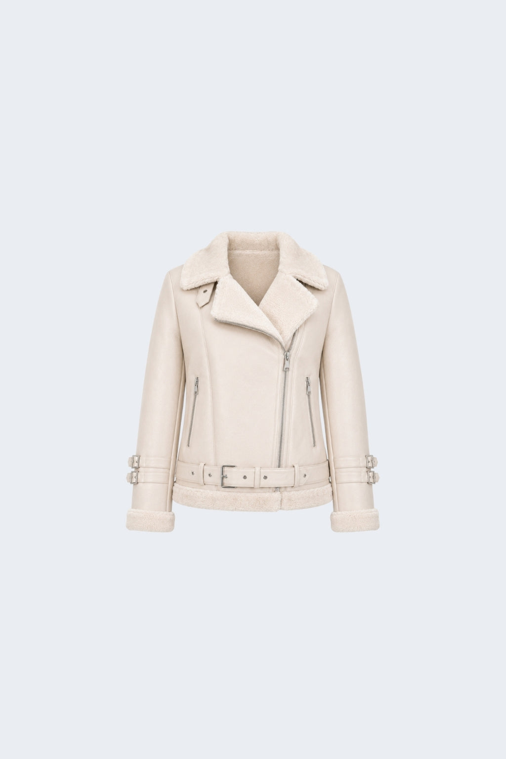 Elle Ines Faux-Shearling Biker Jacket Beige RRP £289