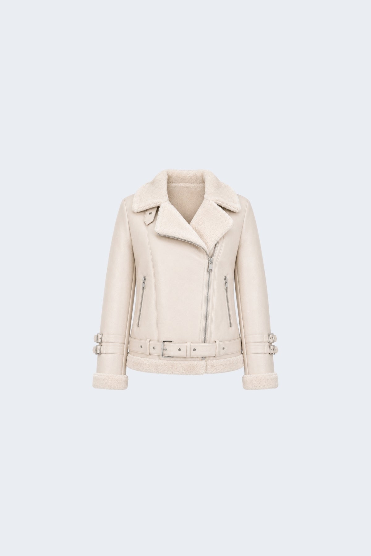 Elle Ines Faux-Shearling Biker Jacket Beige RRP £289