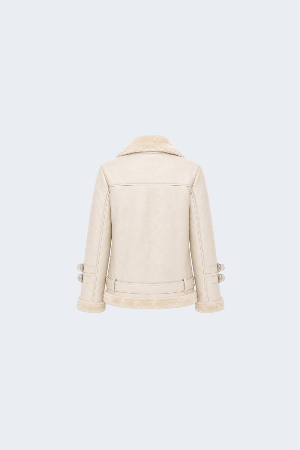 Elle Ines Faux-Shearling Biker Jacket Beige RRP £289