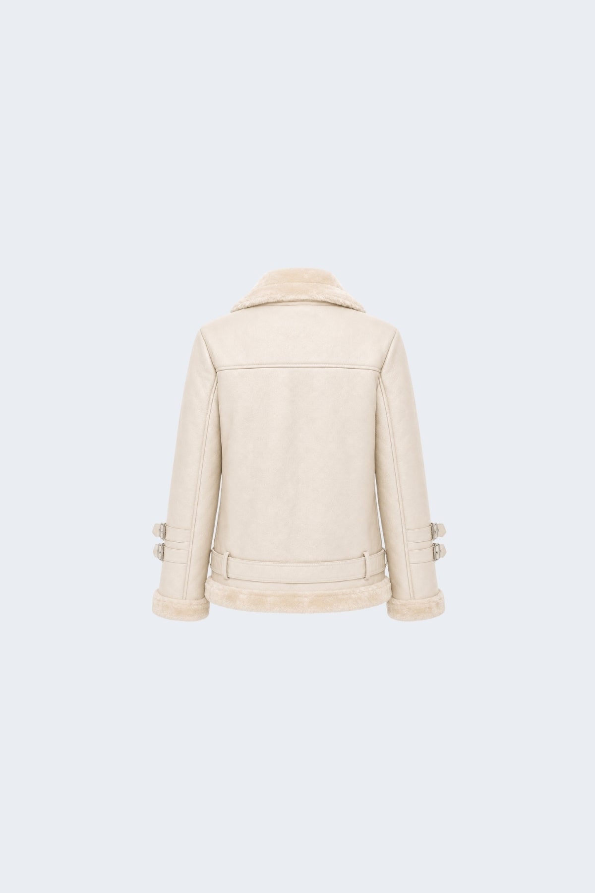 Elle Ines Faux-Shearling Biker Jacket Beige RRP £289