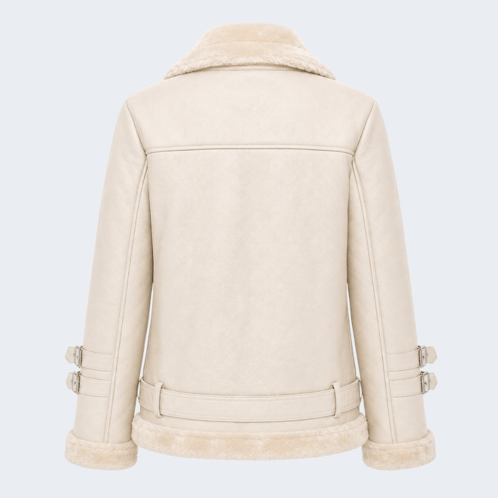 Elle Ines Faux-Shearling Biker Jacket Beige RRP £289