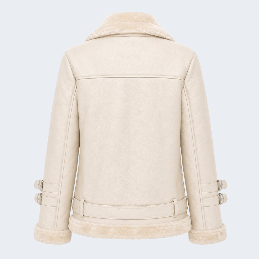 Elle Ines Faux-Shearling Biker Jacket Beige RRP £289