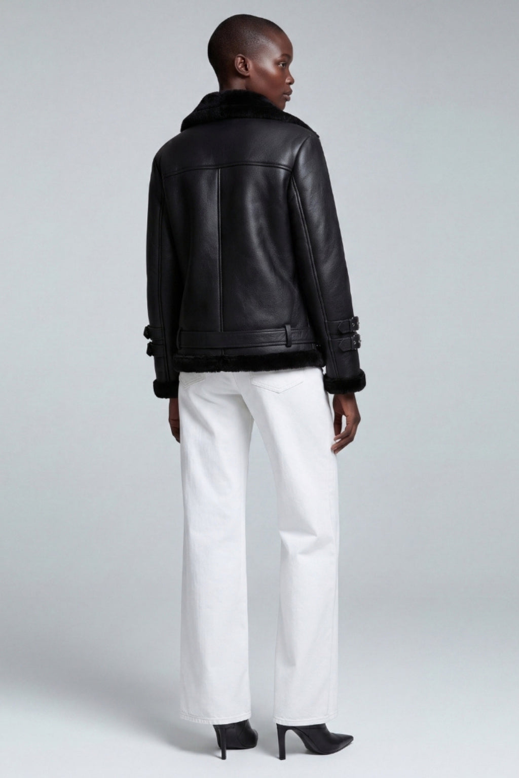 Elle Ines Faux-Shearling Biker Jacket Black RRP £289