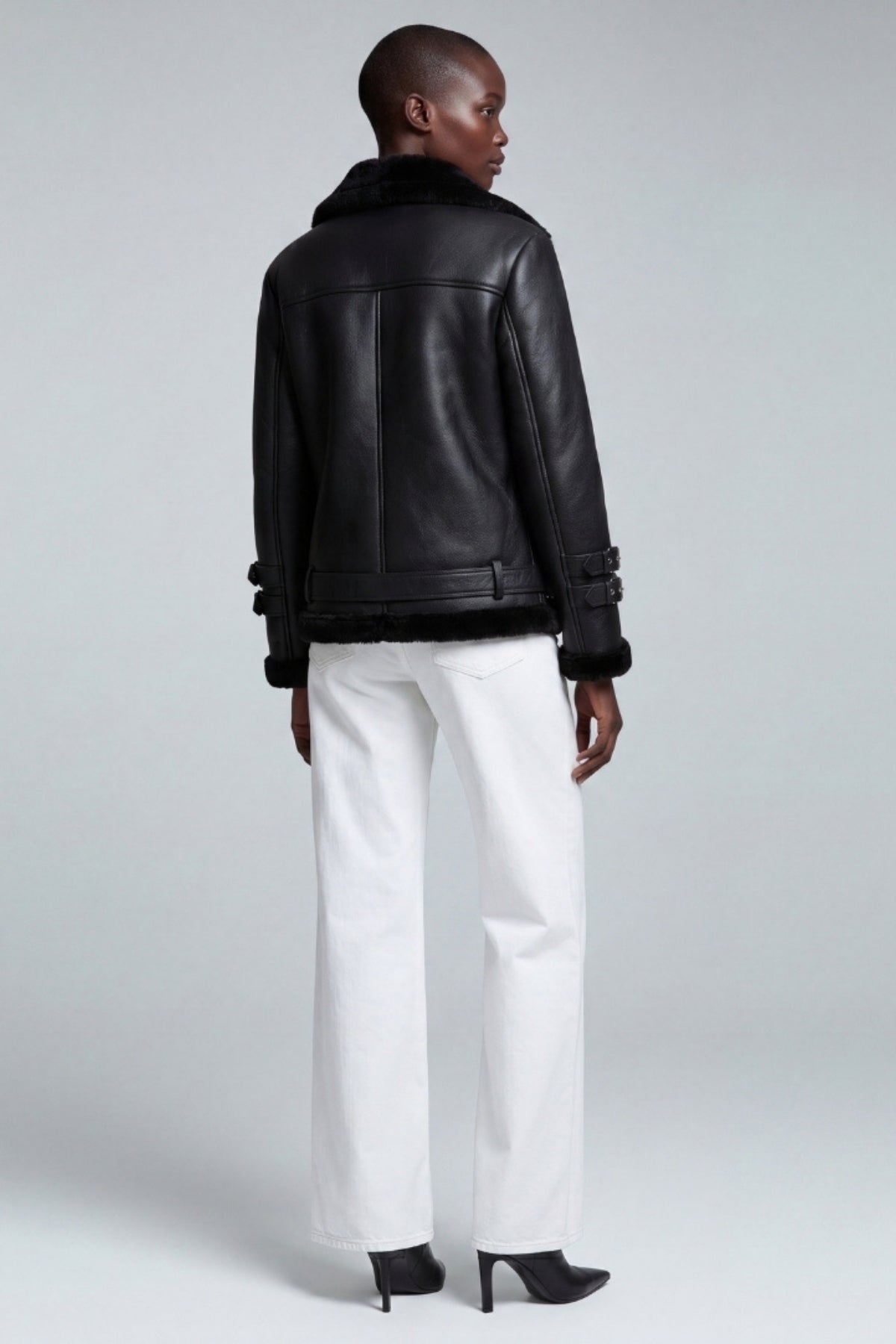 Elle Ines Faux-Shearling Biker Jacket Black RRP £289