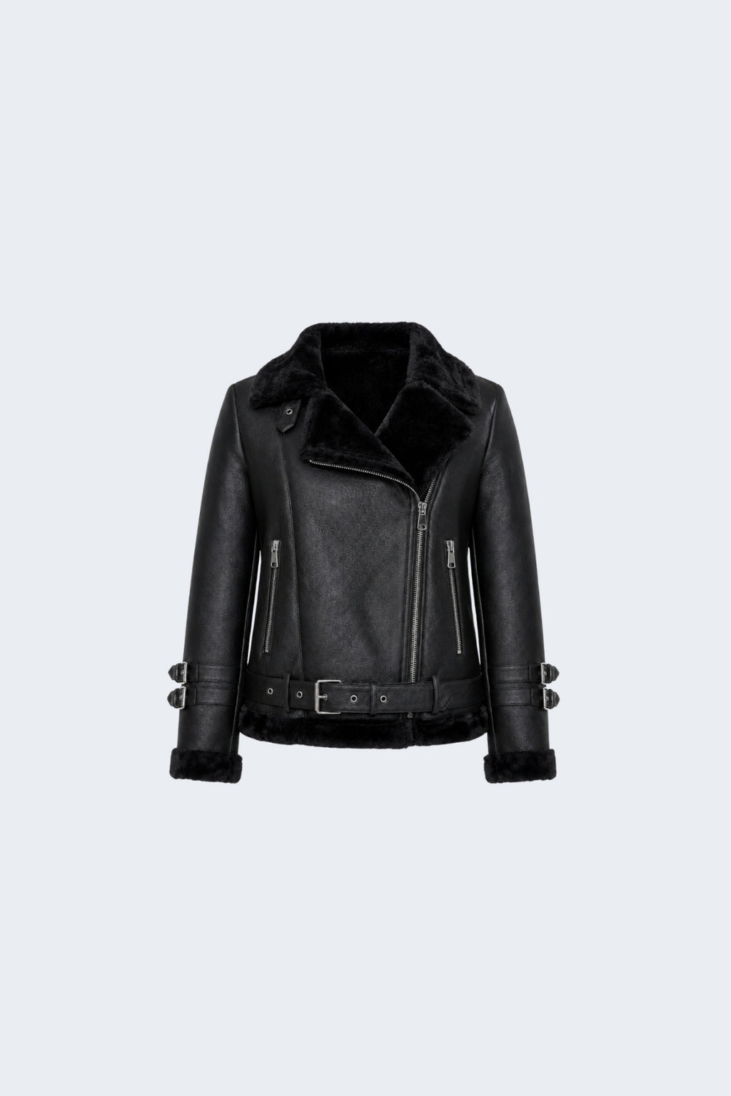 Elle Ines Faux-Shearling Biker Jacket Black RRP £289