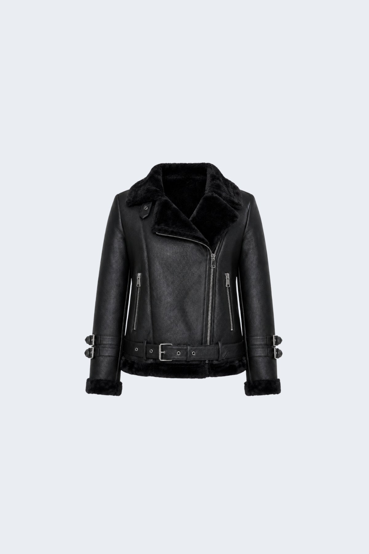 Elle Ines Faux-Shearling Biker Jacket Black RRP £289