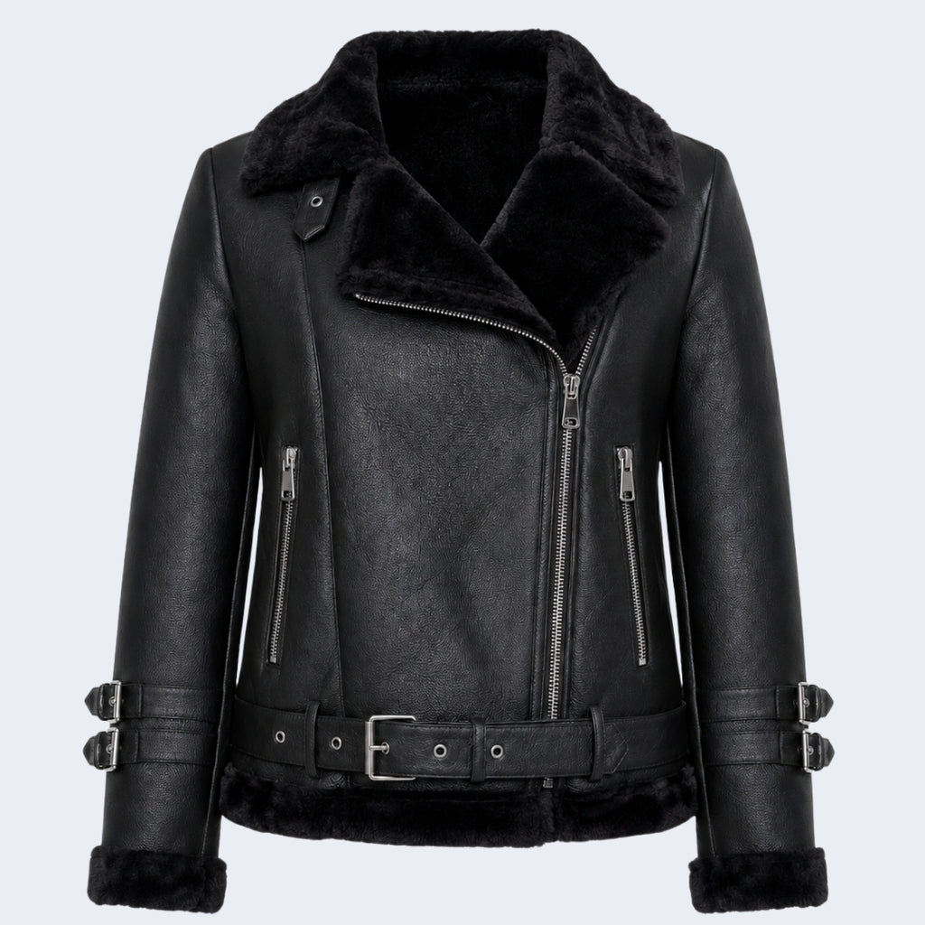 Elle Ines Faux-Shearling Biker Jacket Black RRP £289