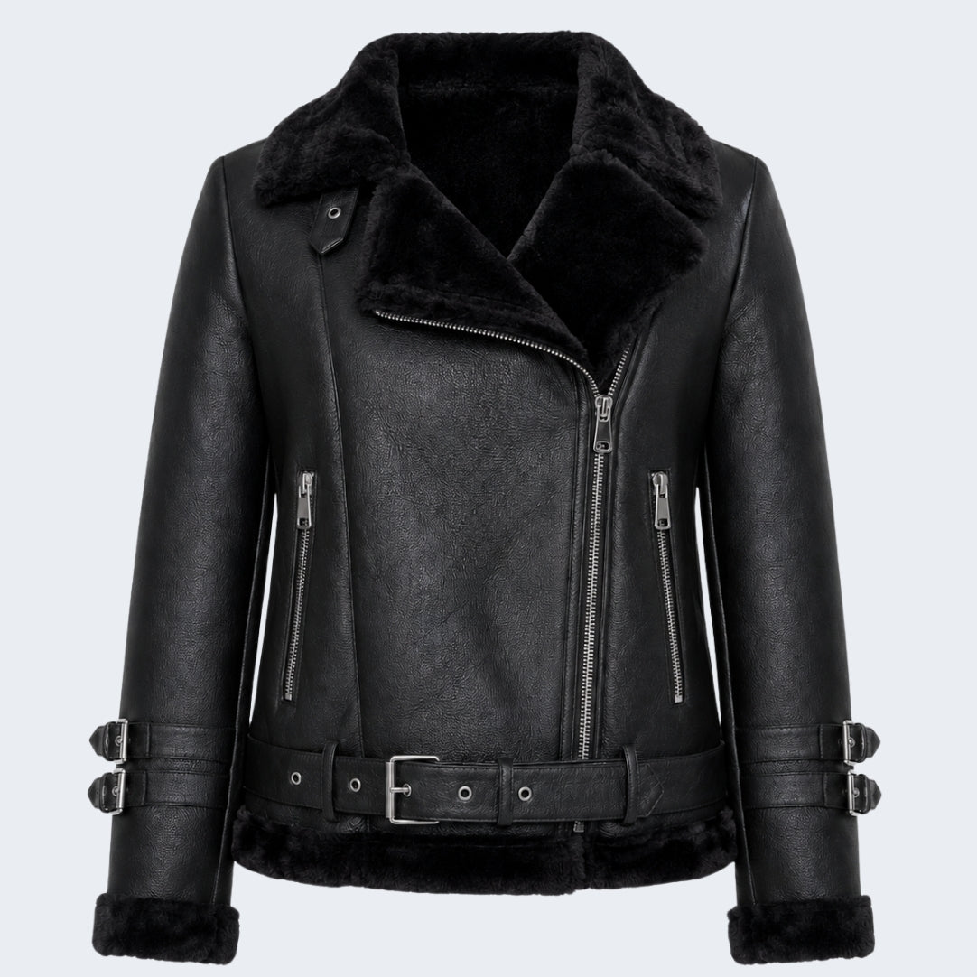 Elle Ines Faux-Shearling Biker Jacket Black RRP £289