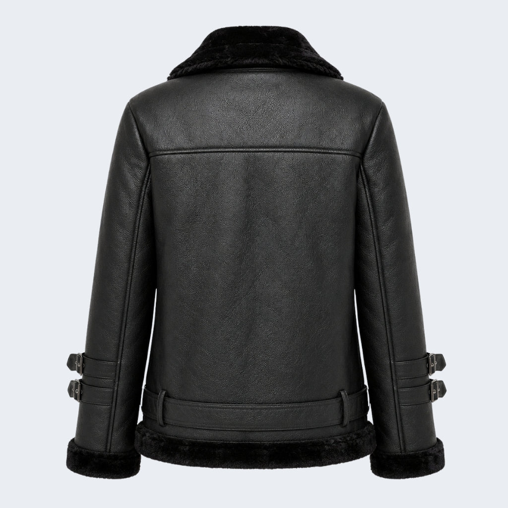 Elle Ines Faux-Shearling Biker Jacket Black RRP £289
