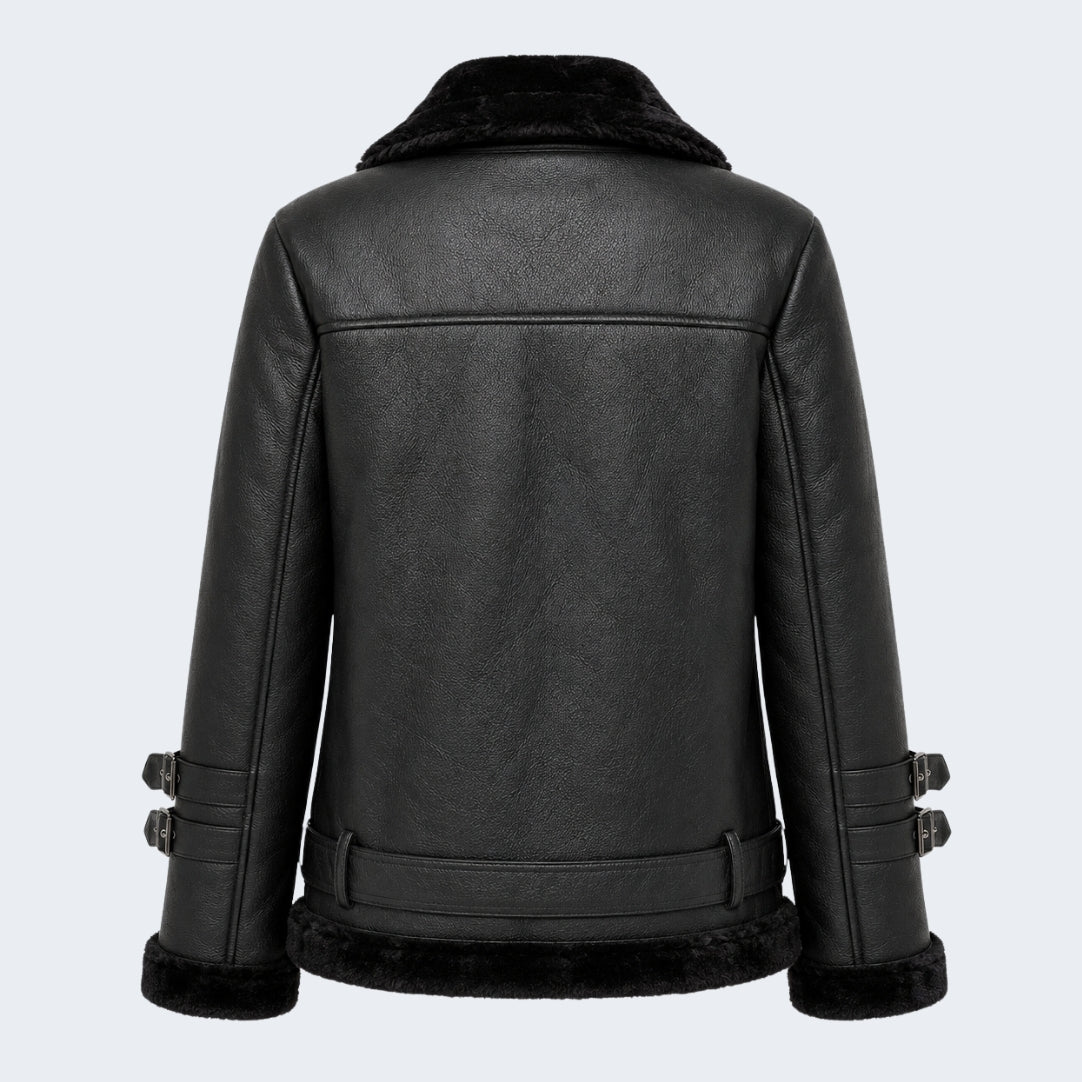 Elle Ines Faux-Shearling Biker Jacket Black RRP £289