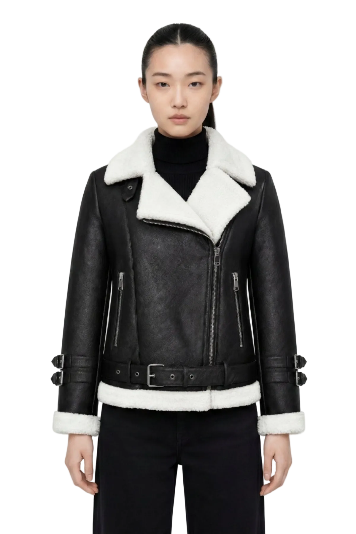 Elle Ines Faux-Shearling Biker Jacket  Black/White RRP £289