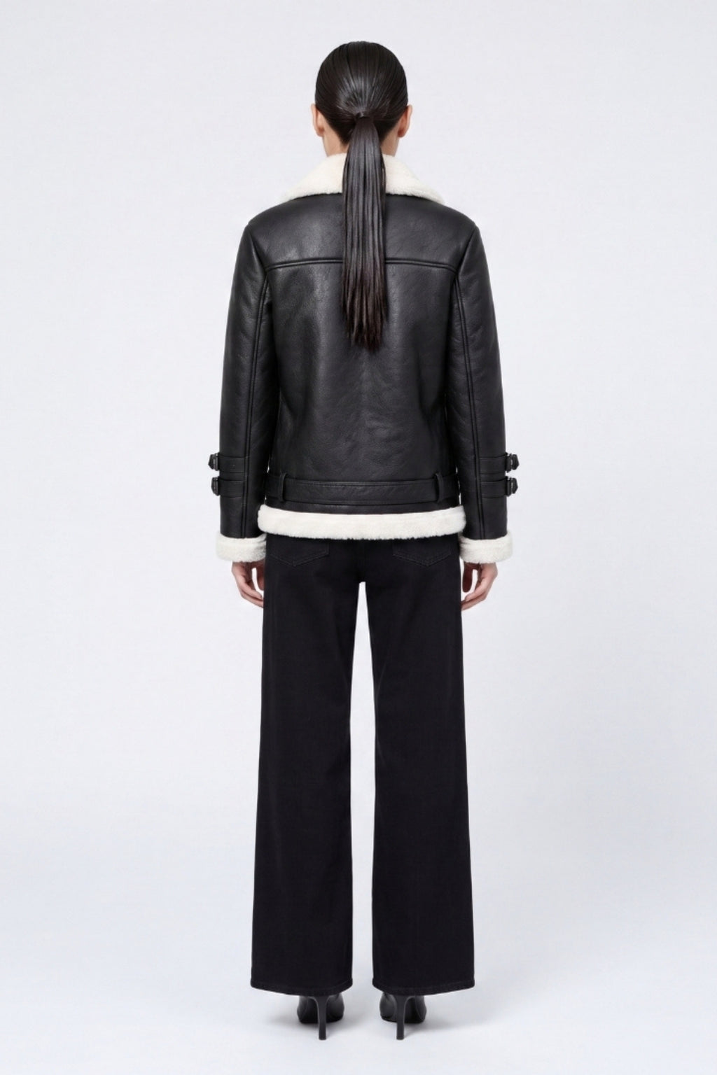 Elle Ines Faux-Shearling Biker Jacket  Black/White RRP £289