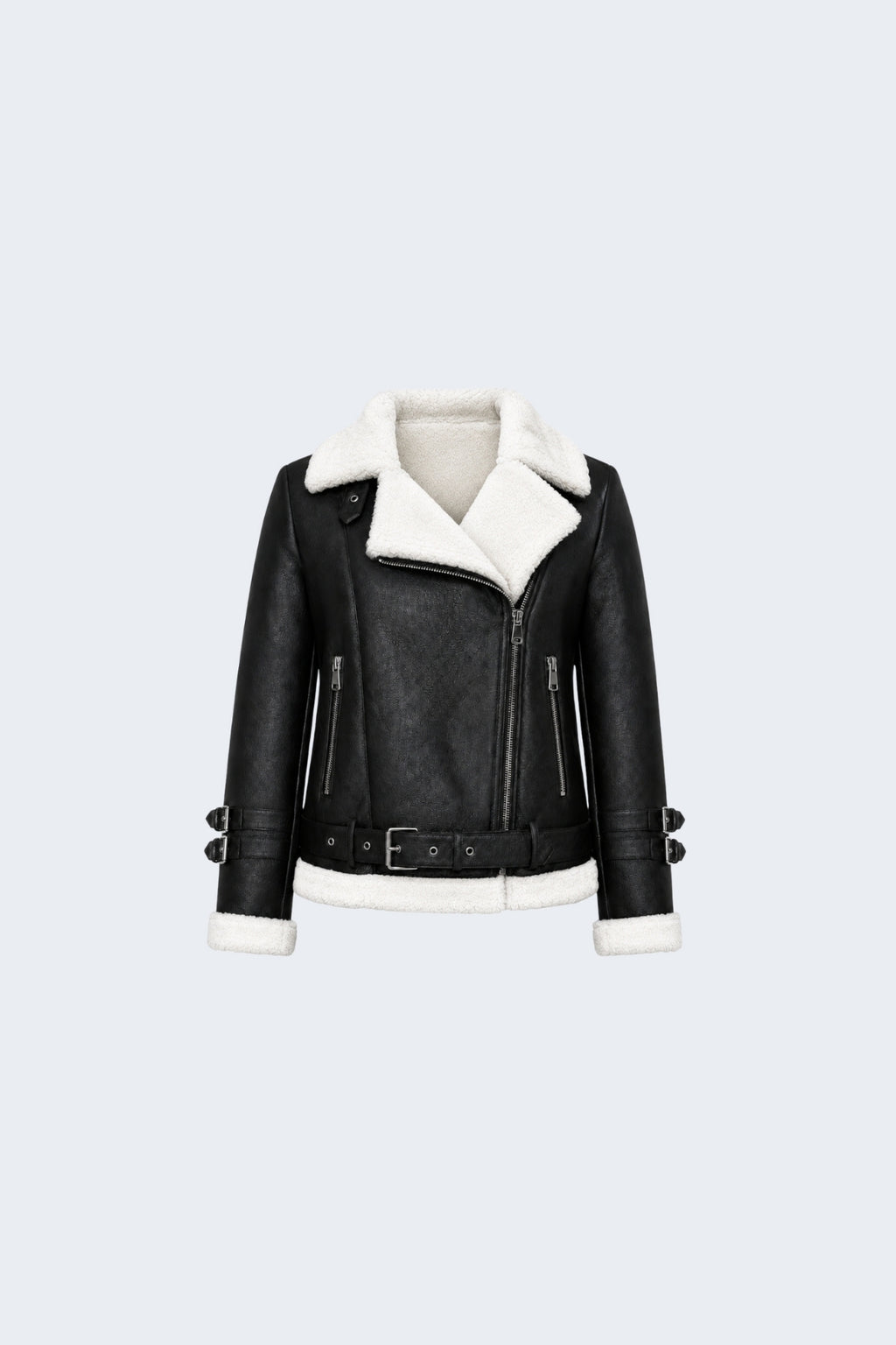 Elle Ines Faux-Shearling Biker Jacket  Black/White RRP £289